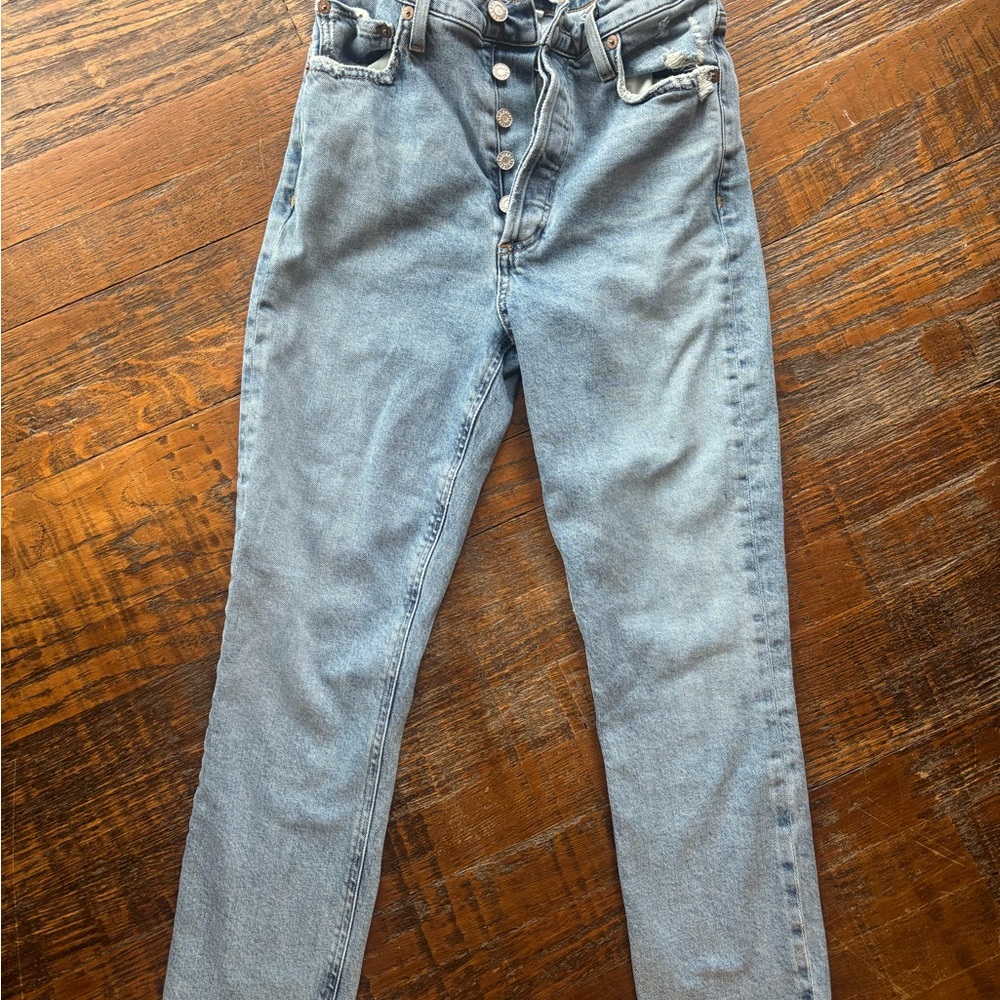 Agolde High Rise Button-Fly Jeans in Light Blue